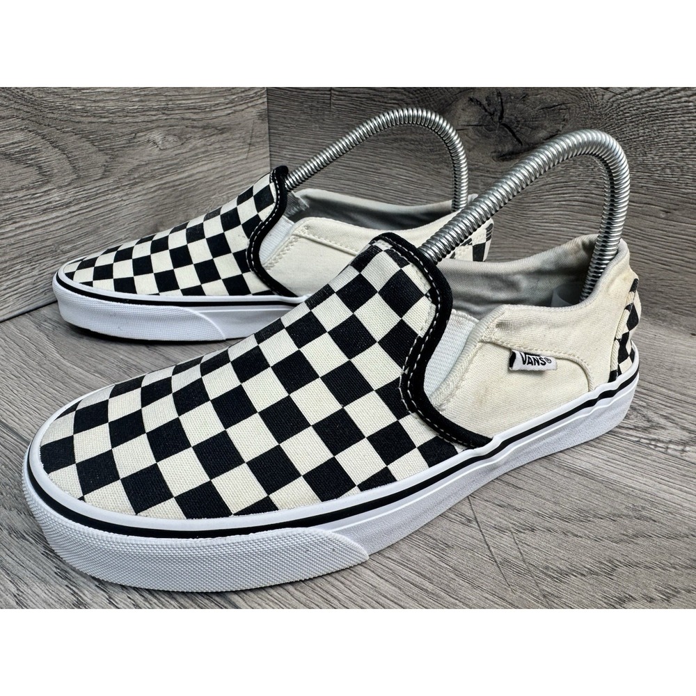 Vans Classic Slip On Shoes Checkerboard Black White Skateboard Sneakers Womens 8